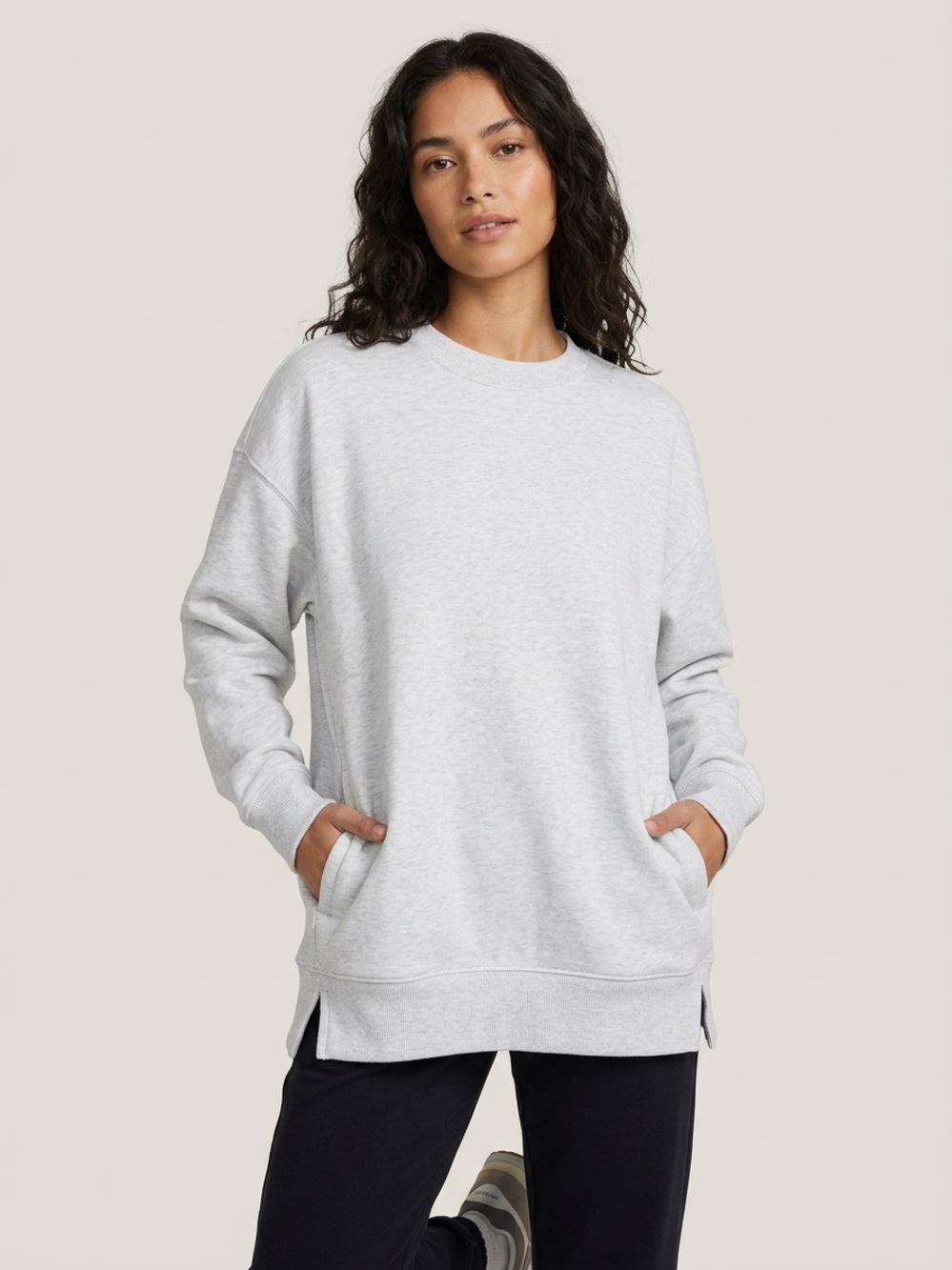 Nordstrom Zella M Heather Gray Crewneck Sweatshirt Pockets Relaxed Sporty Preppy